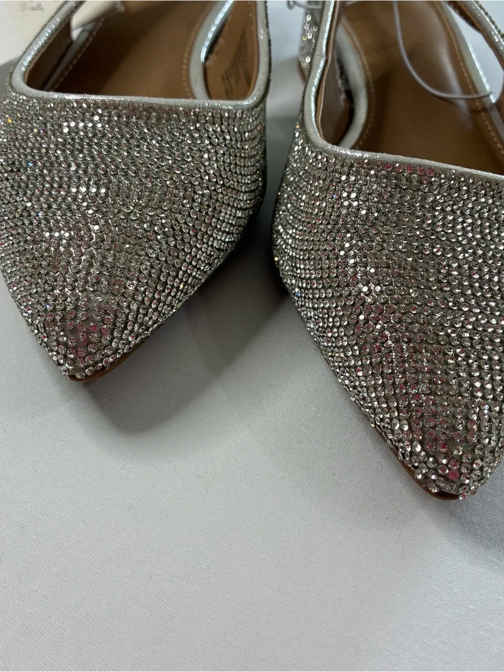 A New Day Elle Silver Rhinestone Slingback Pointed Toe Low Block Heels Size 7